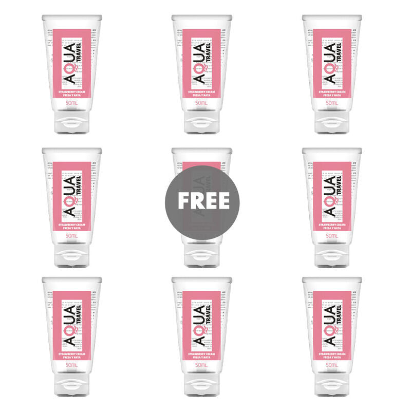 AQUA TRAVEL - STRAWBERRY CREAM FLAVOUR WATERBASED LUBRICANT - 50 ML 8+1 FREE