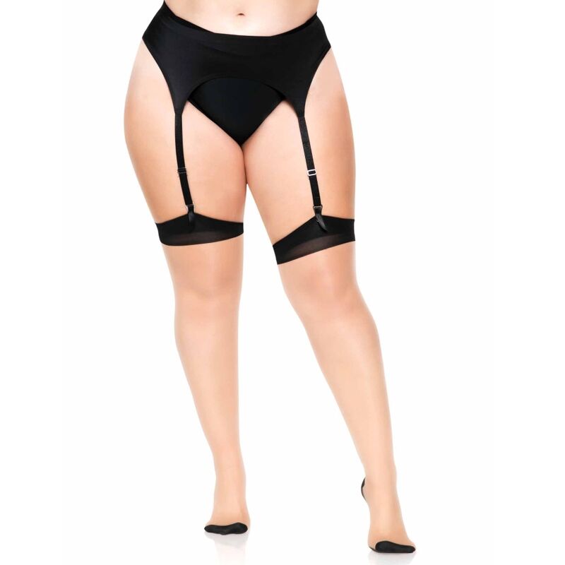 LEG AVENUE - BAS CUISSE BICOLORES EN LYCRA TRANSPARENT AVEC COUTURE ARRIÈRE ET TALON CUBAN