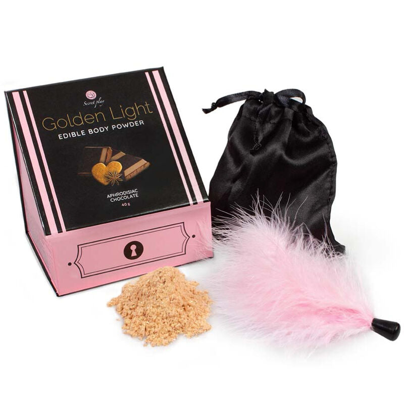 SECRETPLAY - KIT LUMIÈRE DORÉE POUDRE COMESTIBLE CHOCOLAT APHRODISIAQUE & PLUME