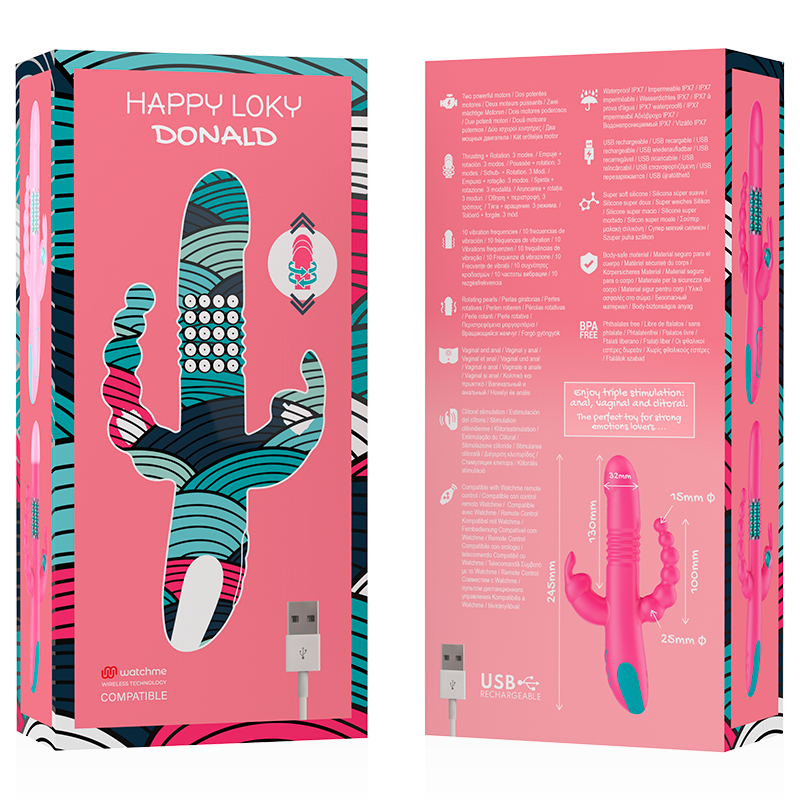 HAPPY LOKY - TRIPLE STIMULATION DONALD : ANALE, POINT G & CLITORIS + TÉLÉCOMMANDE WATCHME