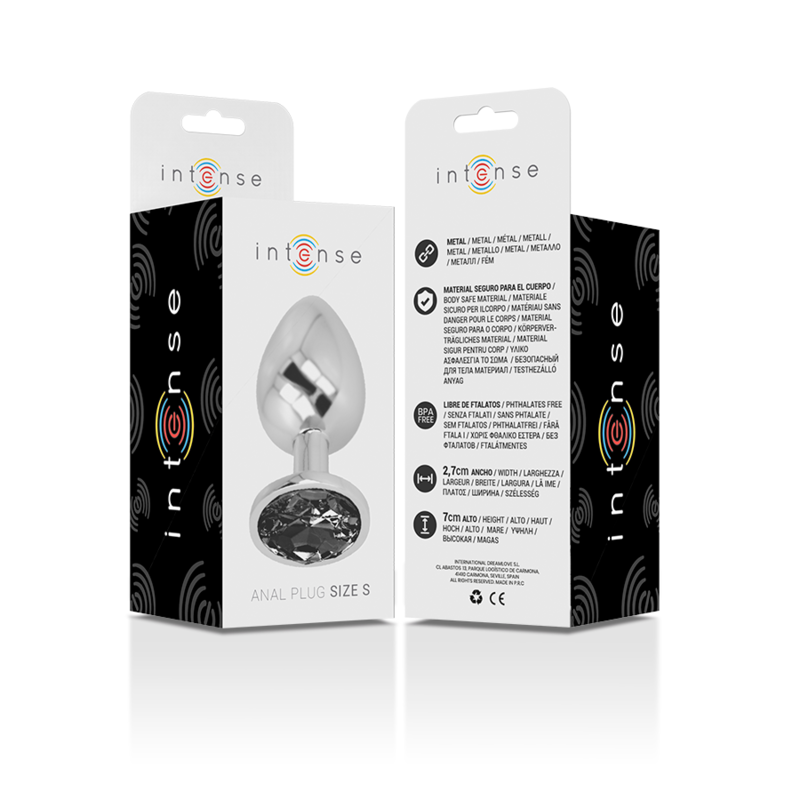 INTENSE - PLUG ANAL EN MÉTAL D'ALUMINIUM AVEC CRISTAL NOIR TAILLE S