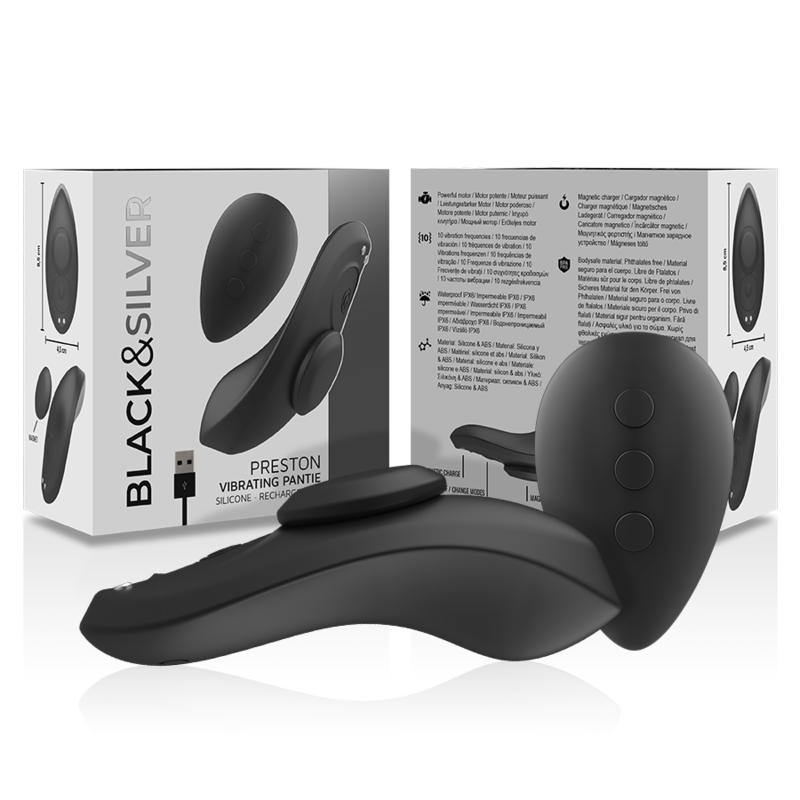 BLACK&SILVER - PRESTON RECHARGEABLE SILICONE VIBRATOR PANTY BLACK