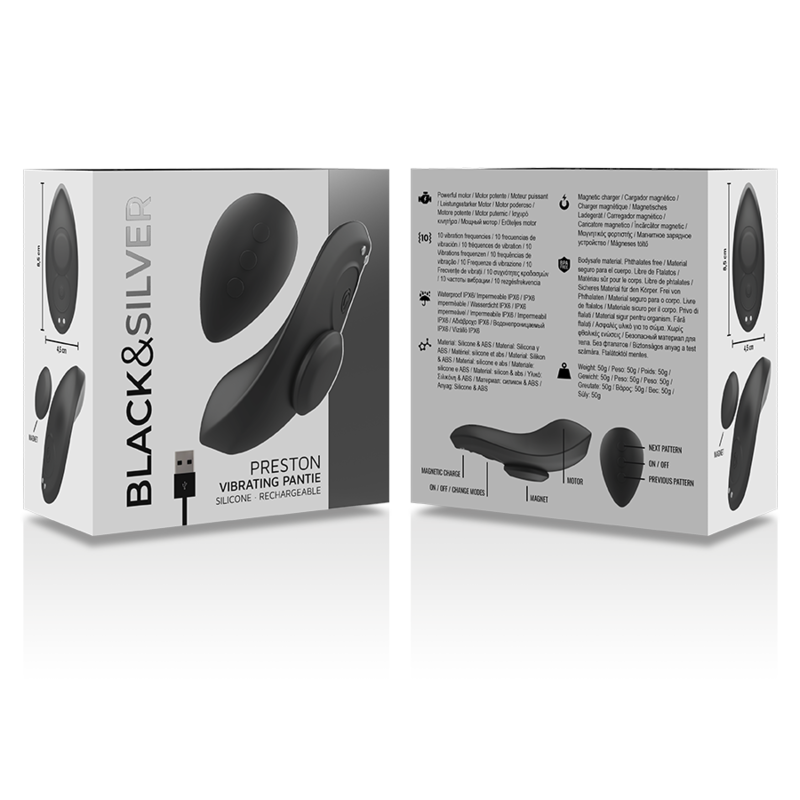 BLACK&SILVER - PRESTON RECHARGEABLE SILICONE VIBRATOR PANTY BLACK