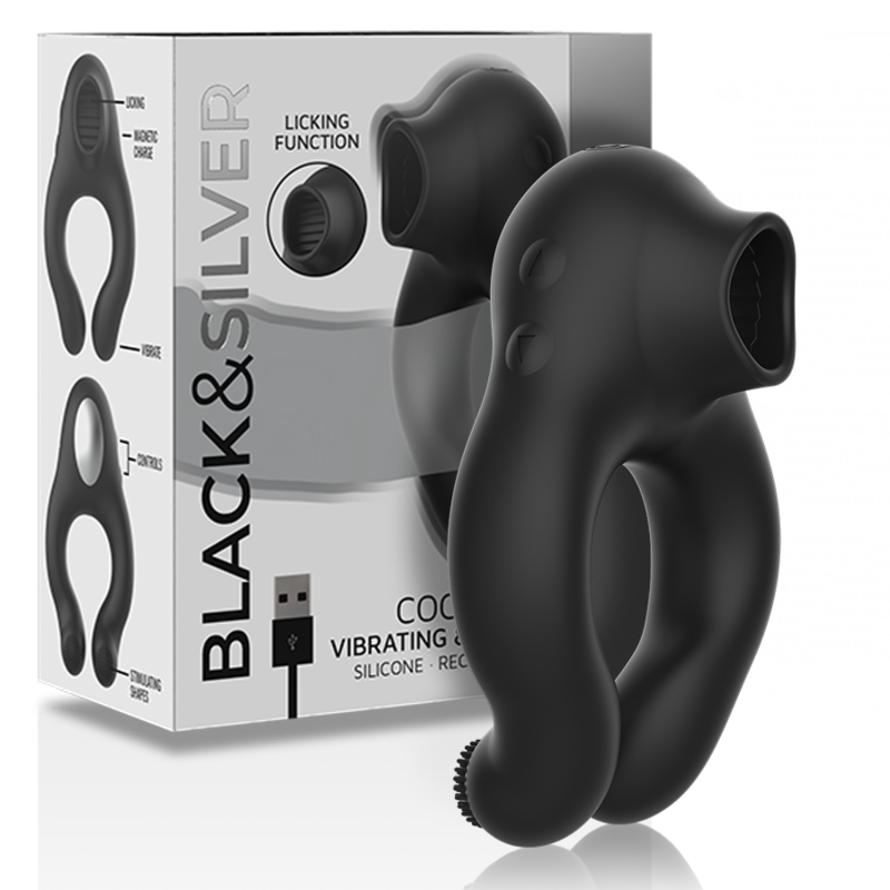NOIR&ARGENT - ANNEAU VIBRANT EN SILICONE 3 MOTEURS RECHARGEABLE NOIR