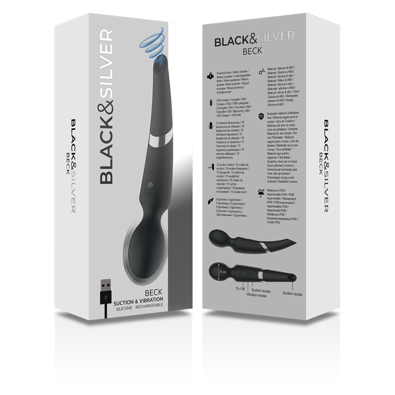 BLACK&SILVER - 2 IN 1 SILICONE BECK WAND AND SUCTION CUP