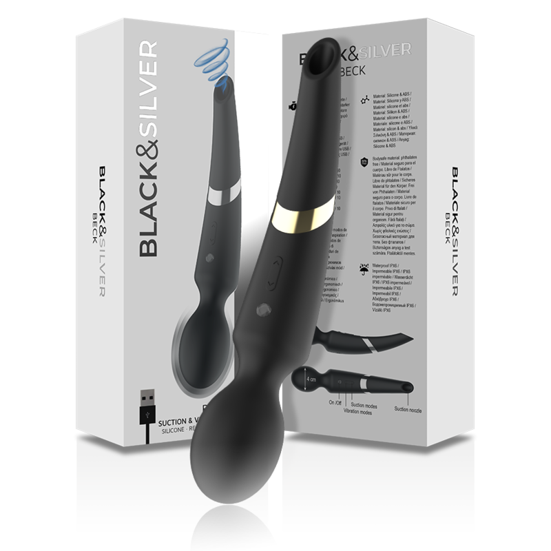 BLACK&SILVER - 2 IN 1 SILICONE BECK WAND AND SUCTION CUP