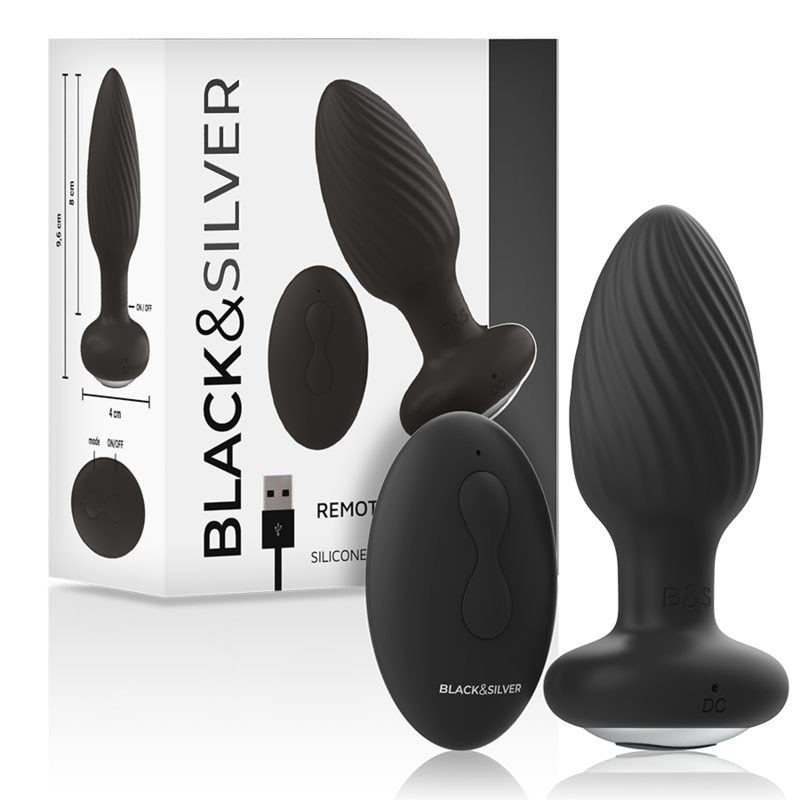 NOIR&ARGENT - PLUG ANAL EN SILICONE WELLS ROTATIF TÉLÉCOMMANDÉ