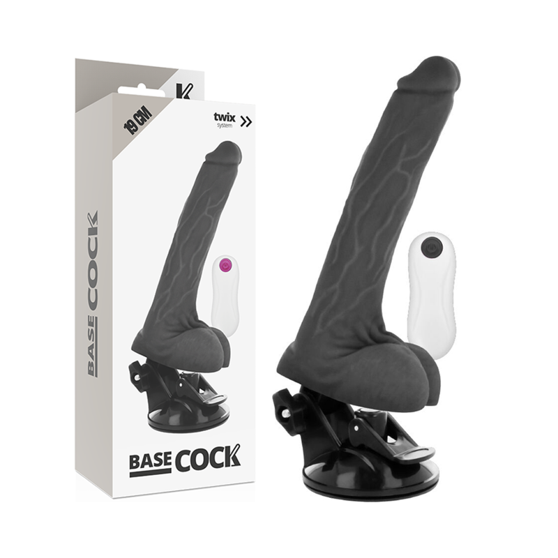 BASECOCK - VIBROMASSEUR RÉALISTE TÉLÉCOMMANDÉ NOIR 19 CM -O- 4 CM