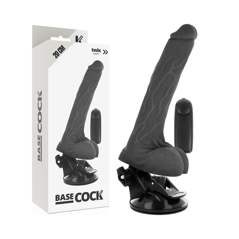 BASECOCK - VIBREUR TÉLÉCOMMANDÉ NOIR RÉALISTE AVEC TESTICULES 20 CM -O- 4 CM