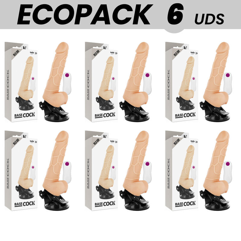 ECOPACK 6 EINHEITEN - BASECOCK REALISTISCHER VIBRATOR FERNGESTEUERT NATÜRLICH MIT HODEN 19,5 CM -O- 4 CM
