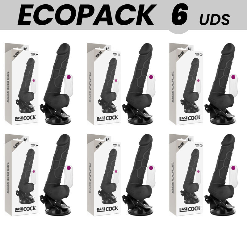 ECOPACK 6 STÜCK - BASECOCK REALISTISCHER VIBRATOR FERNBEDIENUNG SCHWARZ MIT HODEN 19,5 CM -O- 4 CM