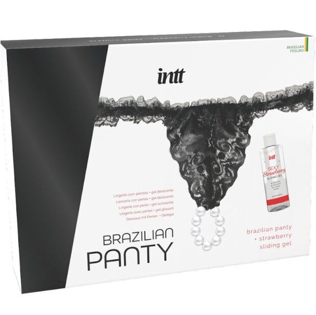 INTT RELEASES - BRASILIANISCHER SCHWARZER SLIP MIT PERLEN UND GLEITGEL 50 ML