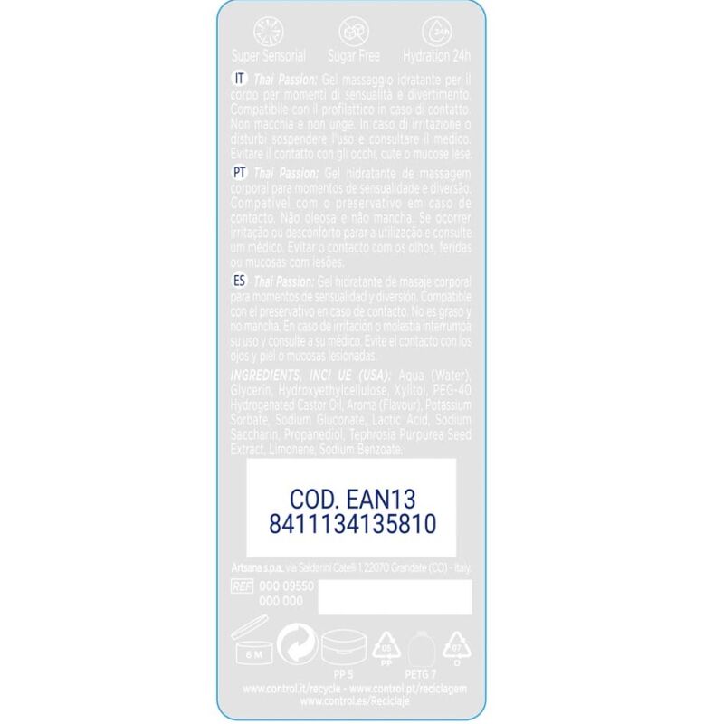 CONTRÔLE - HUILE DE MASSAGE ET LUBRIFIANT 2 EN 1 PLAISIR THAÏ 200 ML