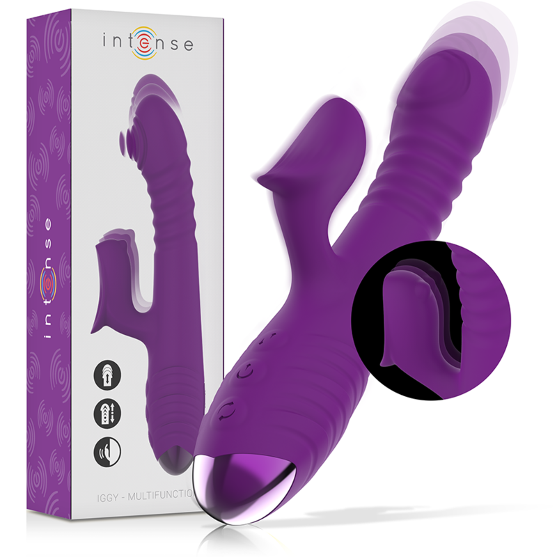 INTENSE - VIBREUR MULTIFONCTION RECHARGEABLE IGGY HAUT ET BAS AVEC STIMULATEUR CLITORIDIEN VIOLET