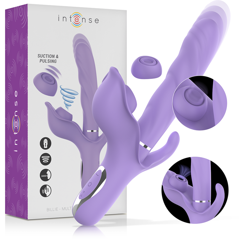 INTENSE - VIBREUR ASPIRANT RECHARGEABLE MULTIFONCTIONNEL BILLIE AVEC BOUTON POUSSOIR VIOLET