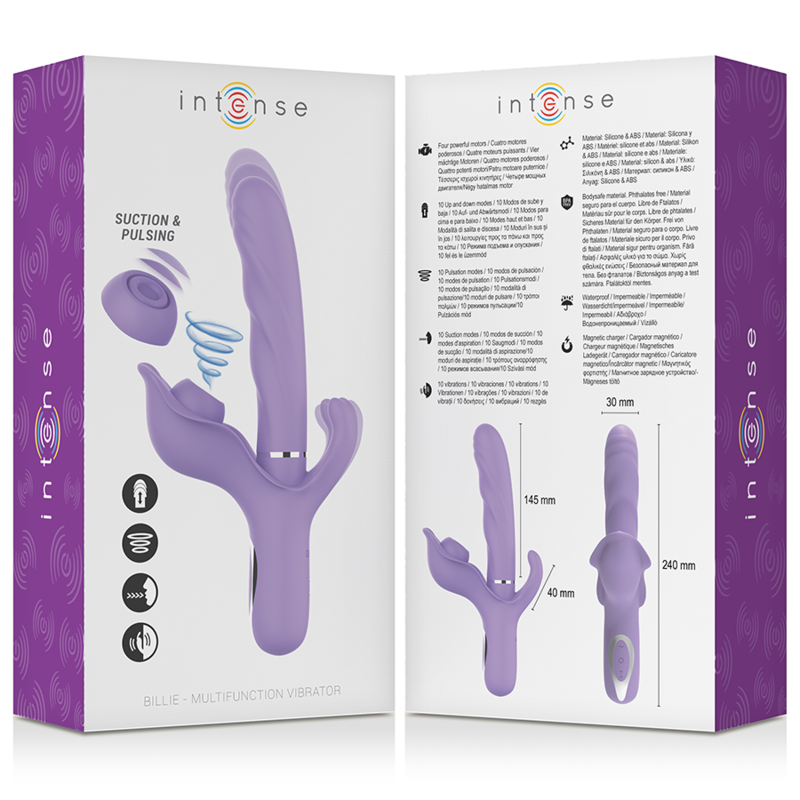 INTENSE - VIBREUR ASPIRANT RECHARGEABLE MULTIFONCTIONNEL BILLIE AVEC BOUTON POUSSOIR VIOLET