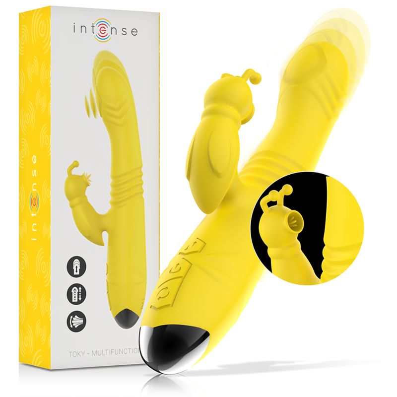 INTENSE - TOKY MULTIFUNKTIONSDILDO UP & DOWN MIT KLITORALSTIMULATOR GELB