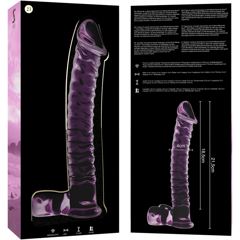 NEBULA SERIES BY IBIZA - MODEL 23 DILDO BOROSILICATE GLASS PINK 21.5 CM -O- 4 CM