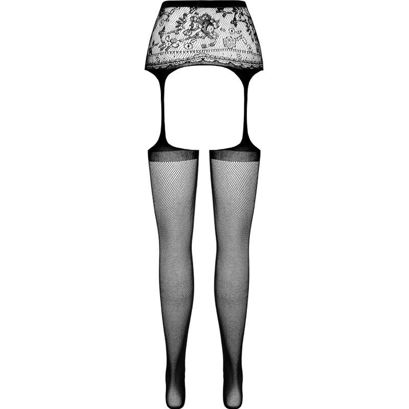 PASSION - S028 COLLANT NOIR AVEC PORTE-JARRETELLES TAILLE UNIQUE