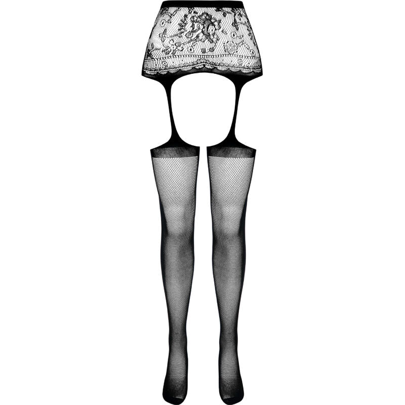 PASSION - S028 COLLANT NOIR AVEC PORTE-JARRETELLES TAILLE UNIQUE