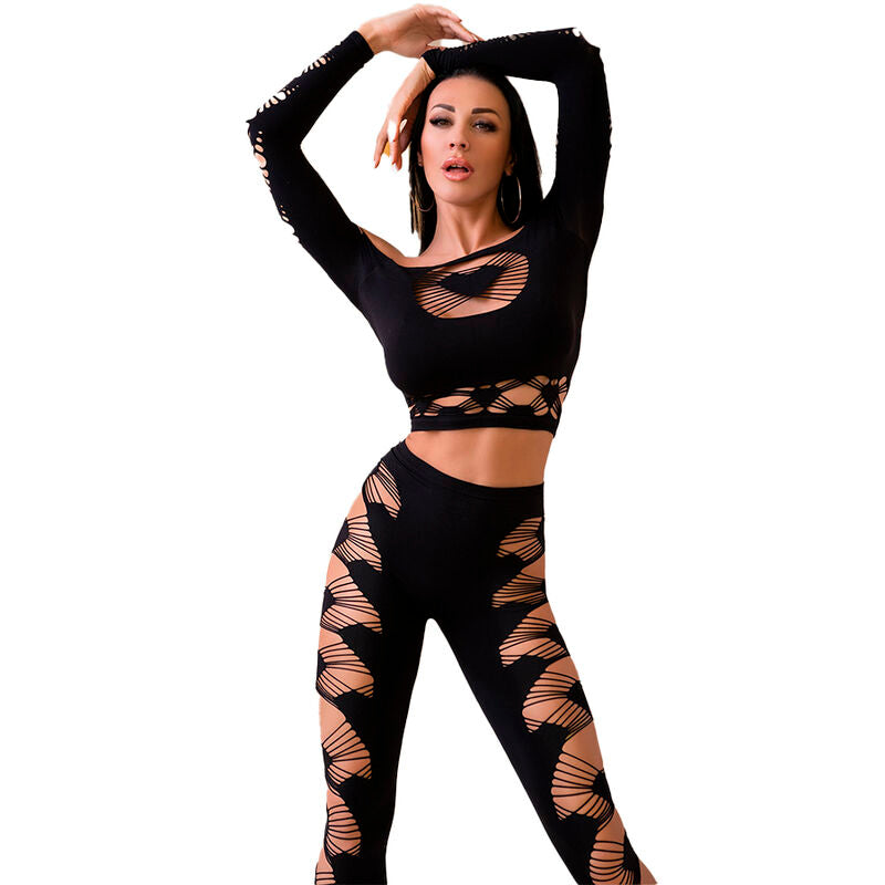 CHILIROSE - CR 4436 TOP & LEGGINGS BLACK S/L