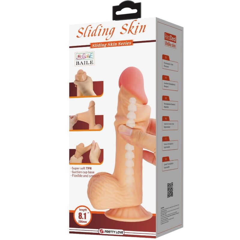 PRETTY LOVE - SÉRIE PEAU GLISSANTE GODEMICHET RÉALISTE AVEC PEAU GLISSANTE VENTOUSE 20,6 CM