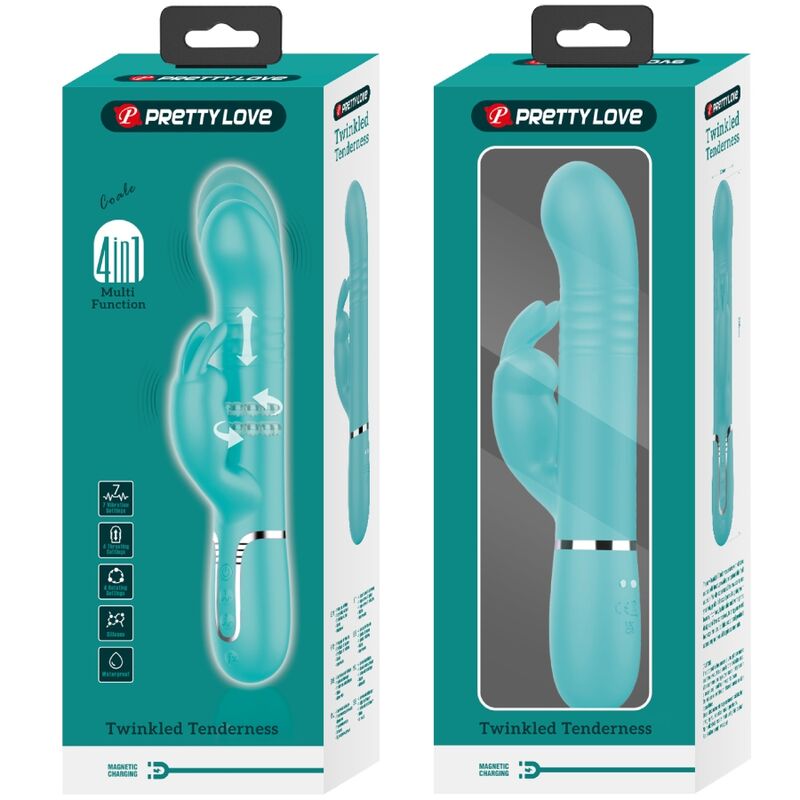 PRETTY LOVE - VIBROMASSEUR LAPIN COALE PERLES VERT AQUA