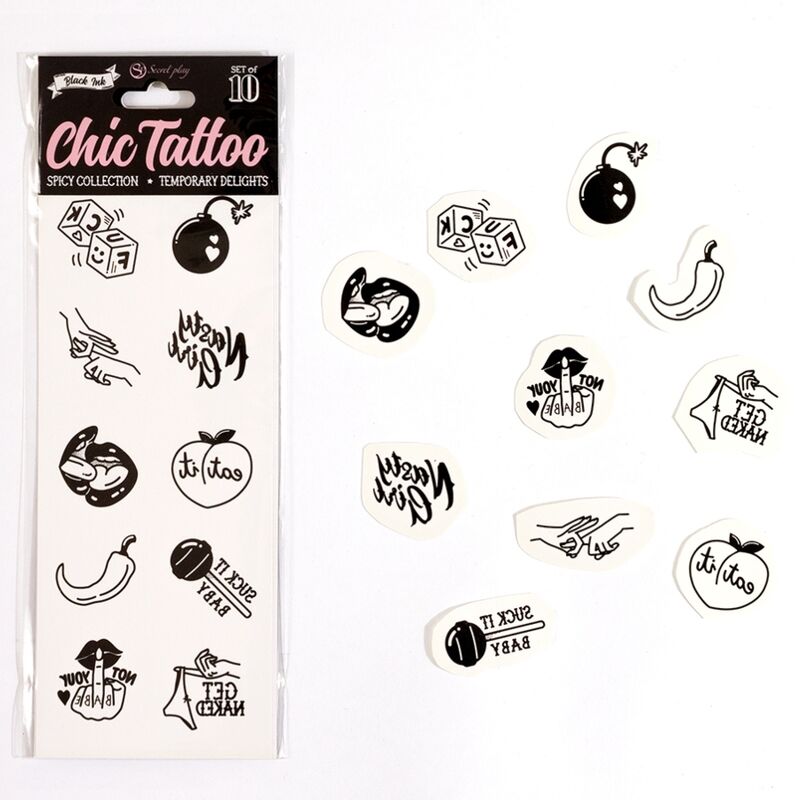 SECRET PLAY - SET AUS 10 WÜRZIGEN TEMPORÄREN TATTOOS