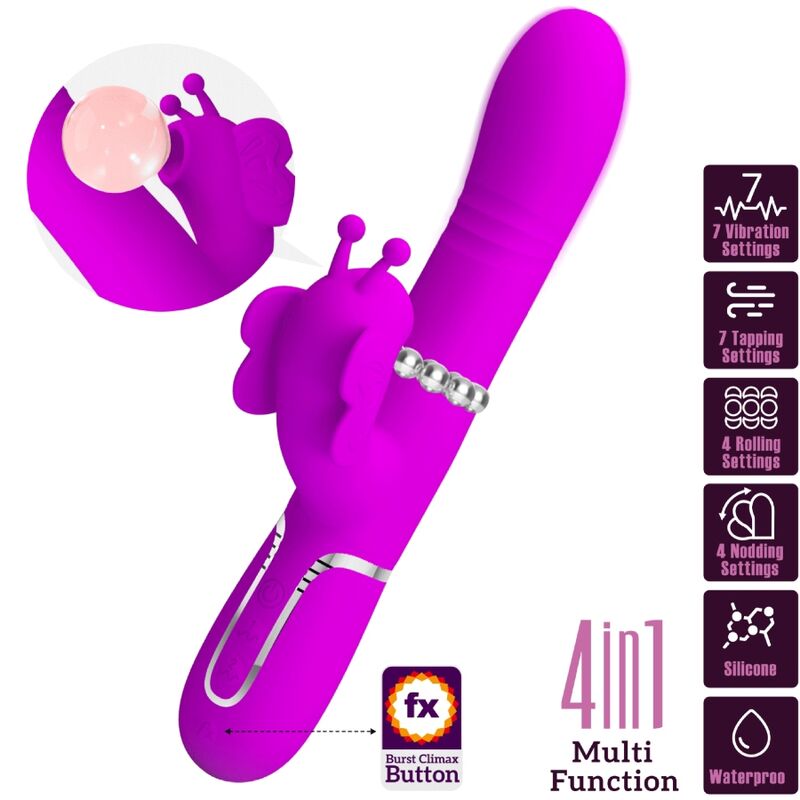 PRETTY LOVE - VIBROMASSEUR LAPIN MULTIFONCTIONS 4 EN 1 PAPILLON FUCHSIA