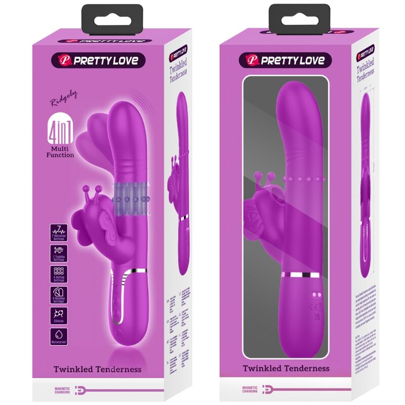 PRETTY LOVE - VIBROMASSEUR LAPIN MULTIFONCTIONS 4 EN 1 PAPILLON FUCHSIA