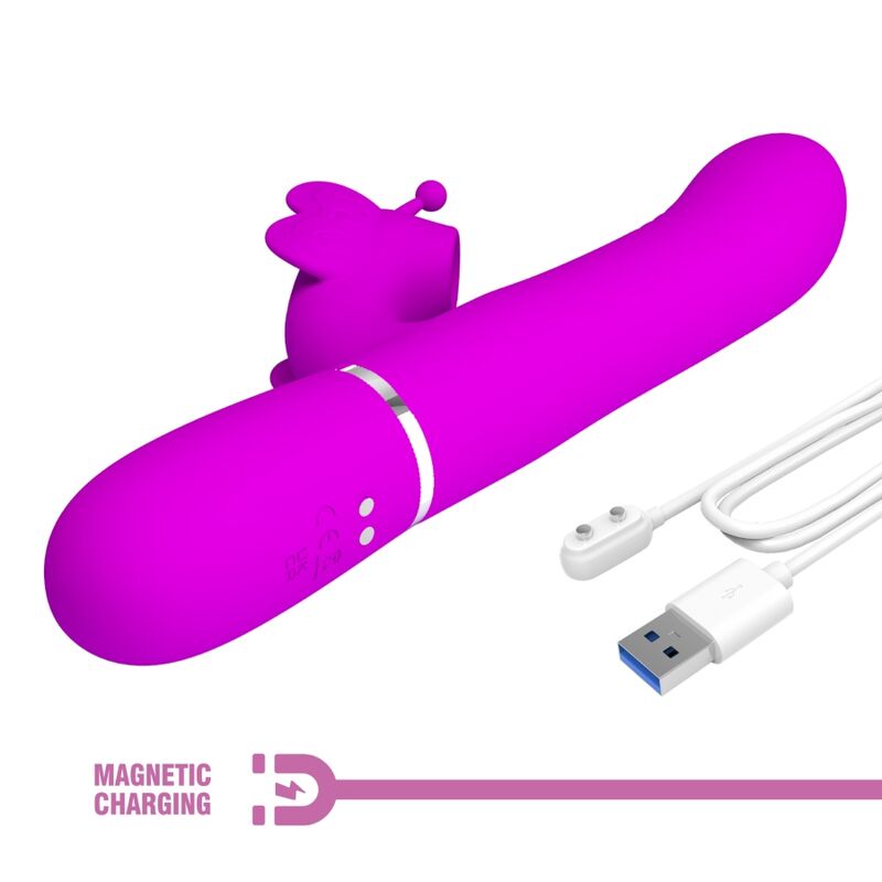 PRETTY LOVE - VIBROMASSEUR LAPIN MULTIFONCTIONS 4 EN 1 PAPILLON FUCHSIA