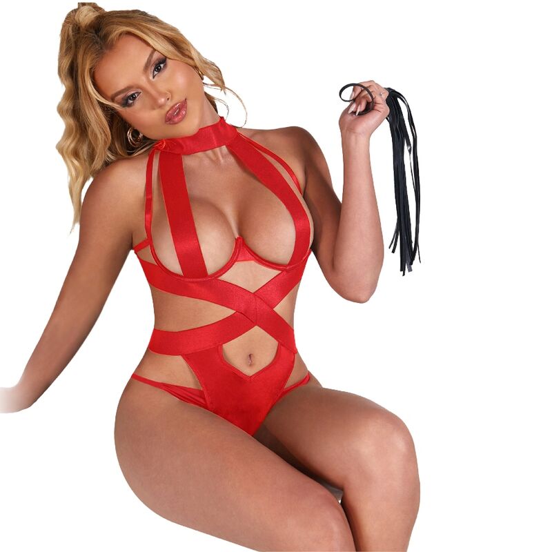 SUBBLIME - BODY DOS NU SEXY AVEC HARNAIS ROUGE T L/XL