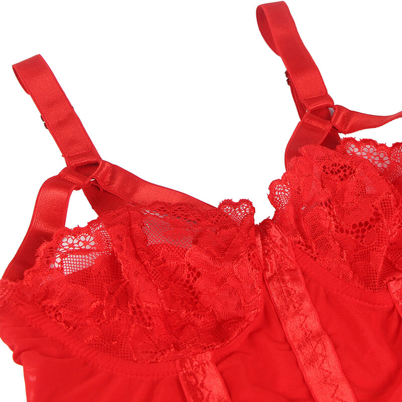 SUBLIME - TEDDY WITH GARTER STRAP DETAIL CHEST RED S/M