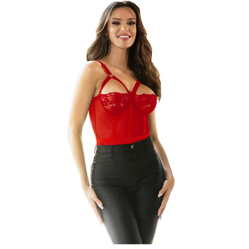 SUBLIME - TEDDY WITH GARTER STRAP DETAIL CHEST RED S/M
