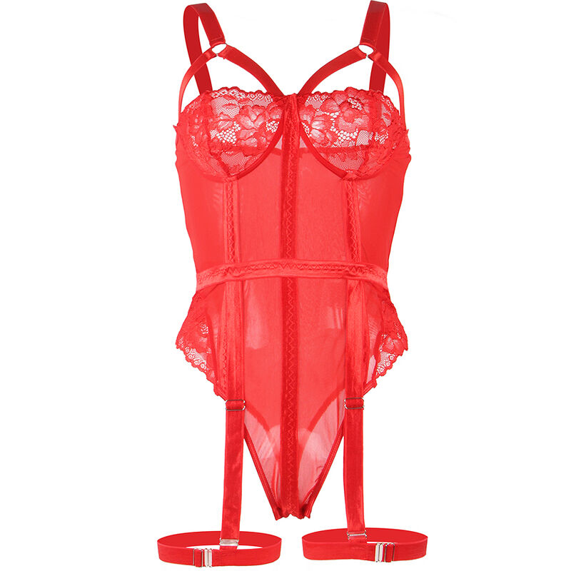 SUBLIME - TEDDY WITH GARTER STRAP DETAIL CHEST RED S/M