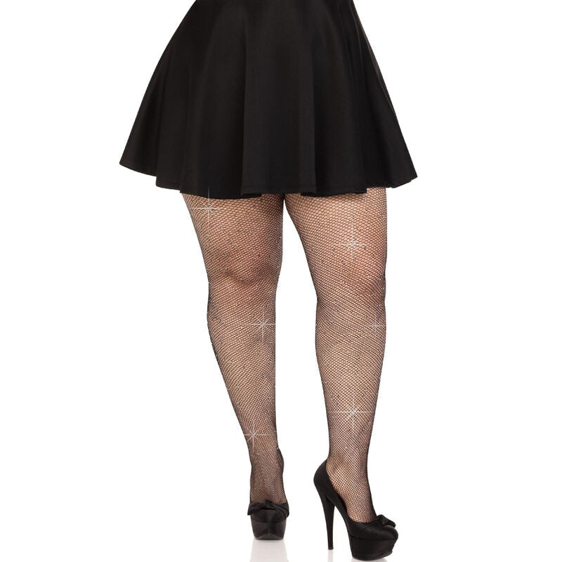 LEG AVENUE - BAS RÉSILLE CRISTALLISÉ NOIR GRANDE TAILLE