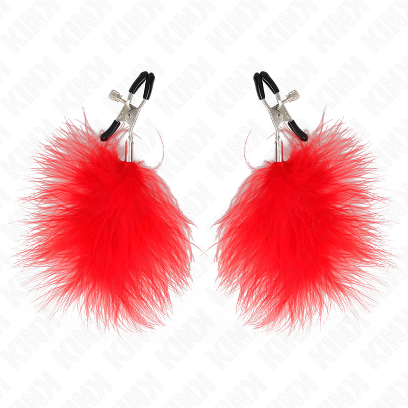 KINK - Pince à tétons à plume rouge 7 cm