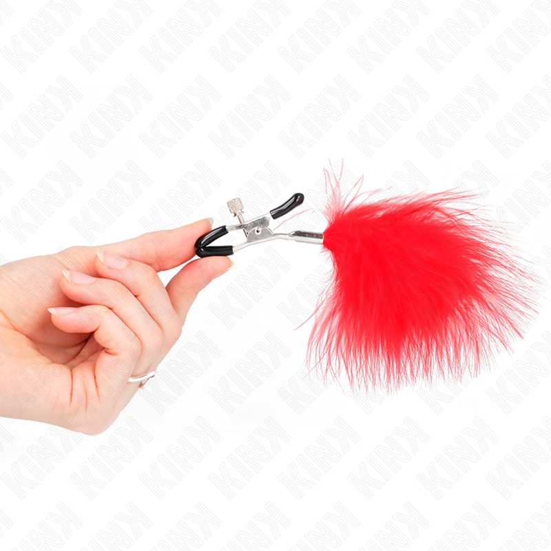 KINK - Pince à tétons à plume rouge 7 cm
