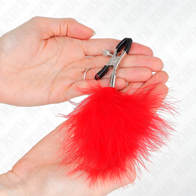 KINK - Pince à tétons à plume rouge 7 cm