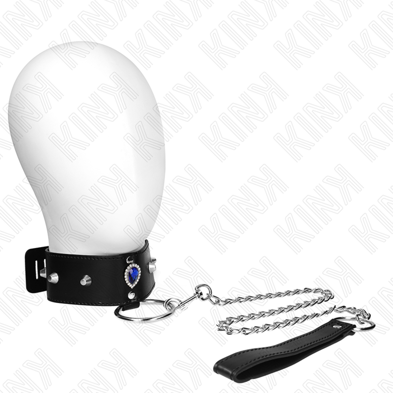 KINK - COLLIER 65 CM AVEC SANGLE DIAMANTS BLEUS RÉGLABLE 36-43 CM X 5 CM