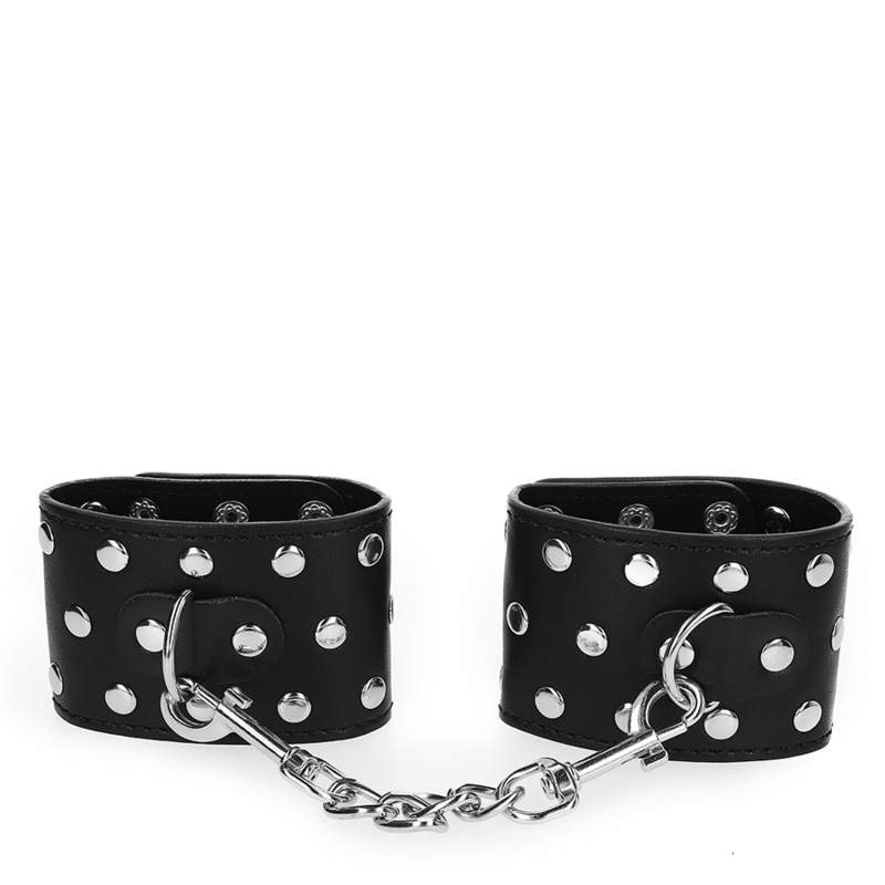 KINK - MENOTTES DE POIGNET AVEC FERMETURE À PRESSION, PLEINES DE RIVETS NOIRS, RÉGLABLES 19-24 CM X 5.5 CM