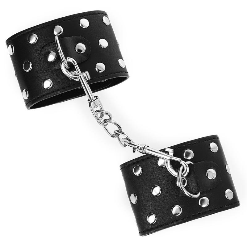 KINK - MENOTTES DE POIGNET AVEC FERMETURE À PRESSION, PLEINES DE RIVETS NOIRS, RÉGLABLES 19-24 CM X 5.5 CM