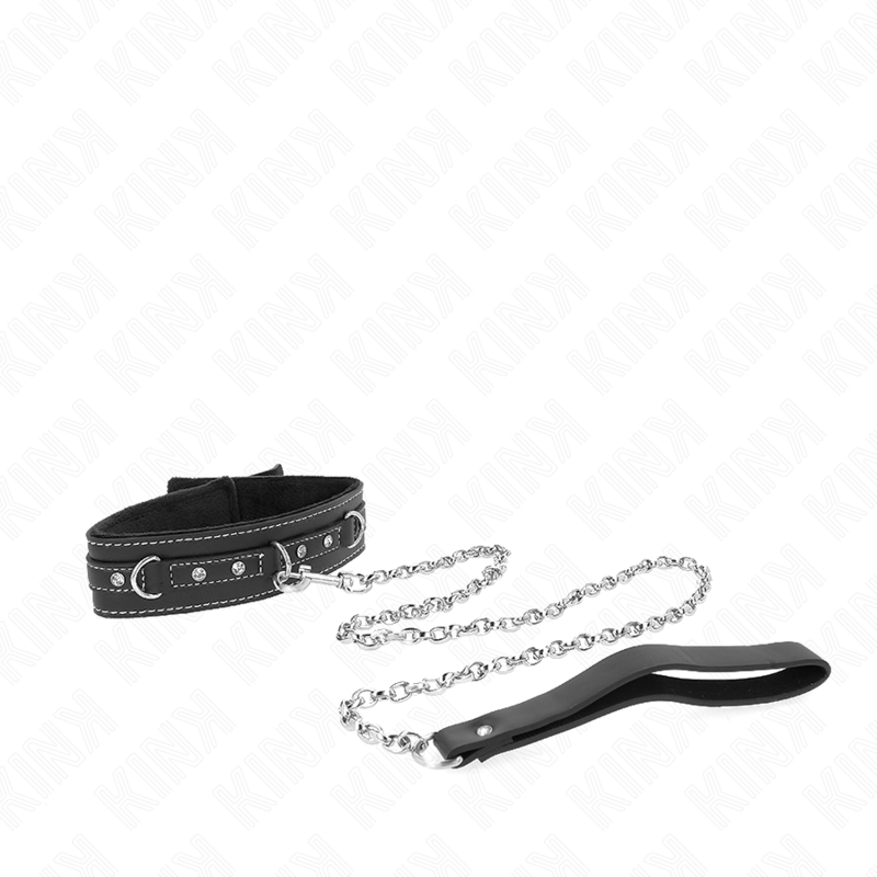 KINK - PVC LEATHER COLLAR WITH BELT 105 CM RHINESTONE RIVET 41.5 X 4 CM