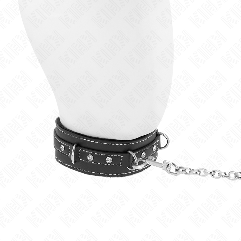 KINK - PVC LEATHER COLLAR WITH BELT 105 CM RHINESTONE RIVET 41.5 X 4 CM