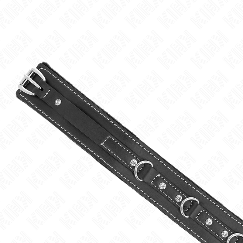 KINK - PVC LEATHER COLLAR WITH BELT 105 CM RHINESTONE RIVET 41.5 X 4 CM