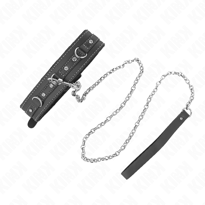 KINK - PVC LEATHER COLLAR WITH BELT 105 CM RHINESTONE RIVET 41.5 X 4 CM