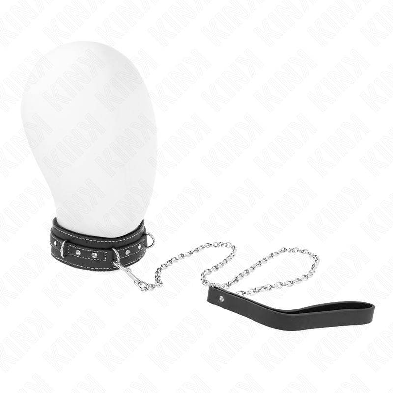 KINK - PVC LEATHER COLLAR WITH BELT 105 CM RHINESTONE RIVET 41.5 X 4 CM