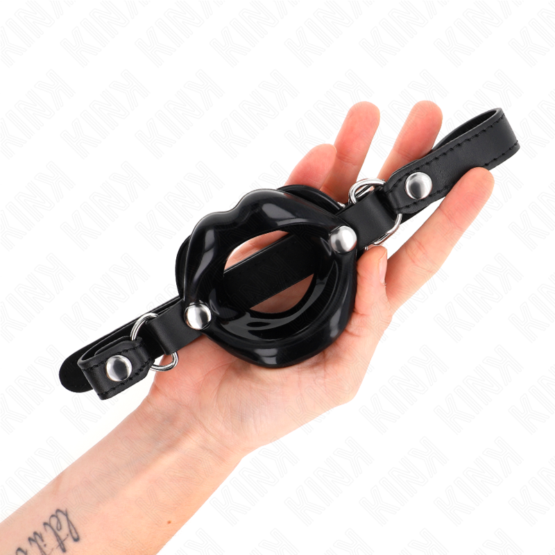 BAILLON KINK - LÈVRE 8 CM AVEC SANGLE EN SIMILI CUIR NOIR 63 x 2 CM RÉGLABLE 39-58 CM