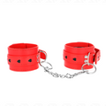 MENOTTES DE POIGNET ROUGES AVEC INCRUSTATION EN COEUR NOIR RÉGLABLES 21-28 CM X 5.5 CM