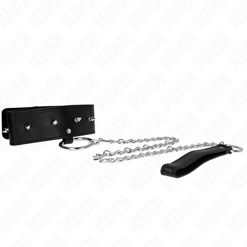KINK - 65 CM NECKLACE WITH LEASH WITH SILVER STUDS MODEL 2 ADJUSTABLE 36-43 CM X 5 CM